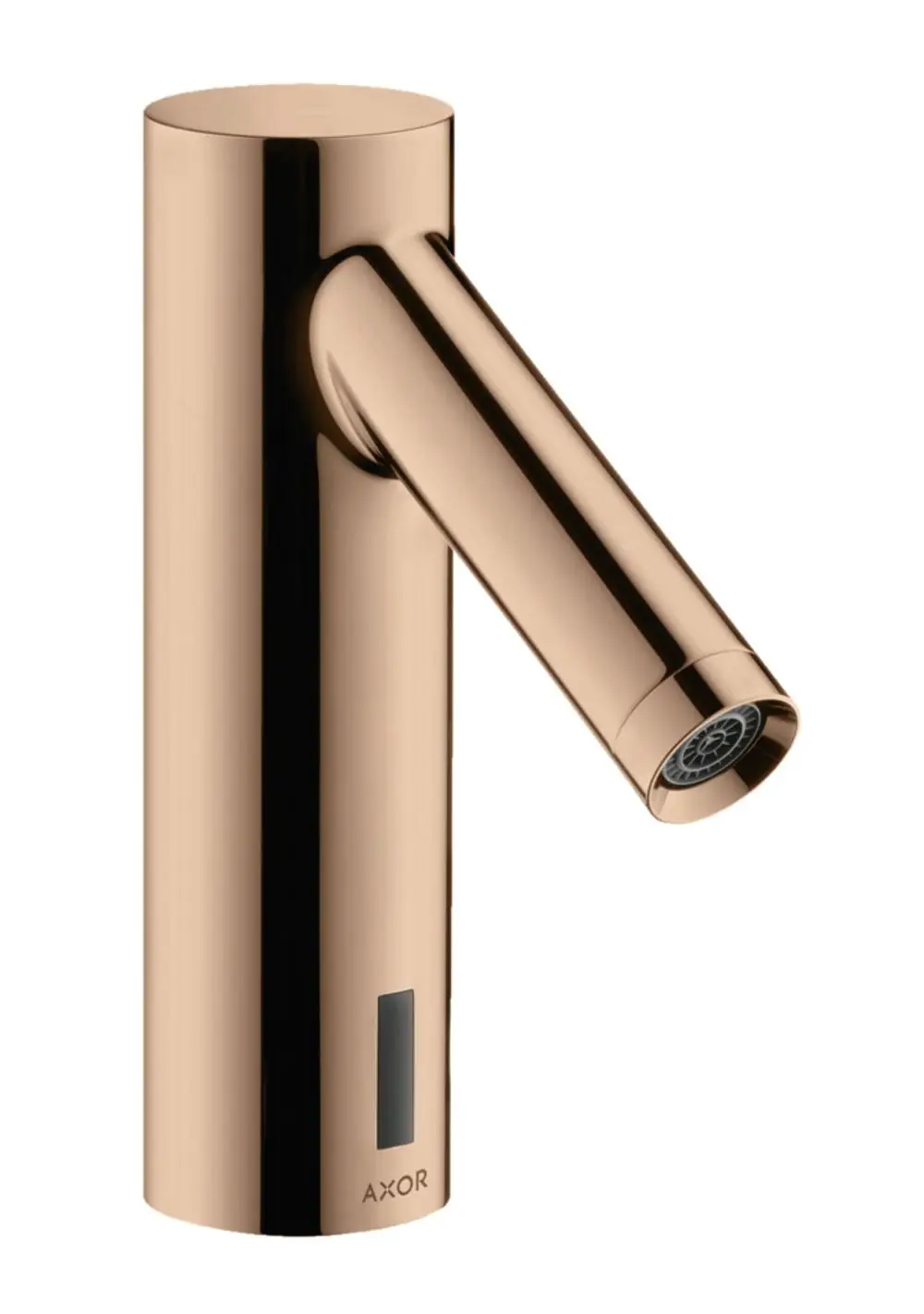 Elektronischer Waschtischmischer in Polished Red Gold von AXOR mit seitlichem Auslauf und Temperaturvoreinstellung. Batteriebetrieben, modernes Design.